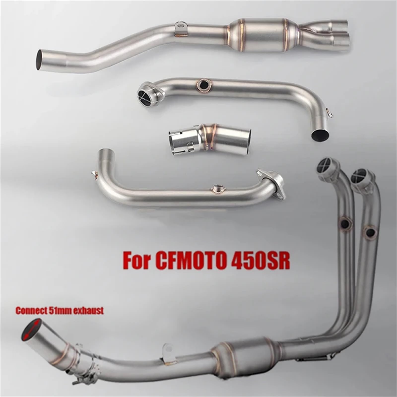 Pasuje Do Cfmoto 450SR 450 SR Motocyklowe Układy Wydechowe Ze Stali Nierdzewnej Zmodyfikuj Tłumik 51mm Łącznik Przedni rura wydechowa
