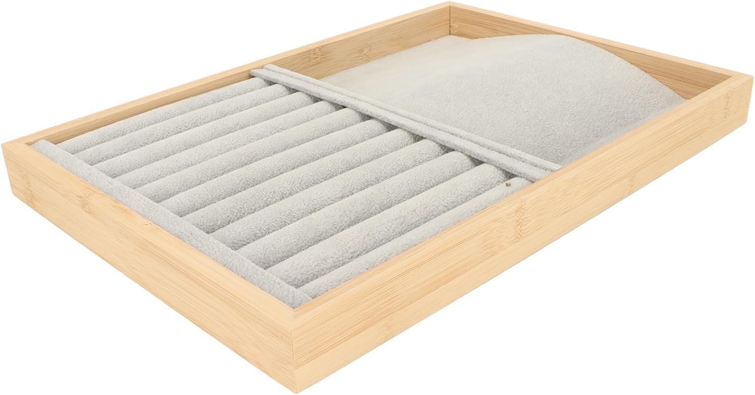 Jewelry Display Tray, Stackable Jewelry Storage Case, Scratch Proof Jewelry Drawer Insert with Flannel Lining for Earrings Necklaces Bracelets Pins, Organizer for Dressing Table an (Gray)
