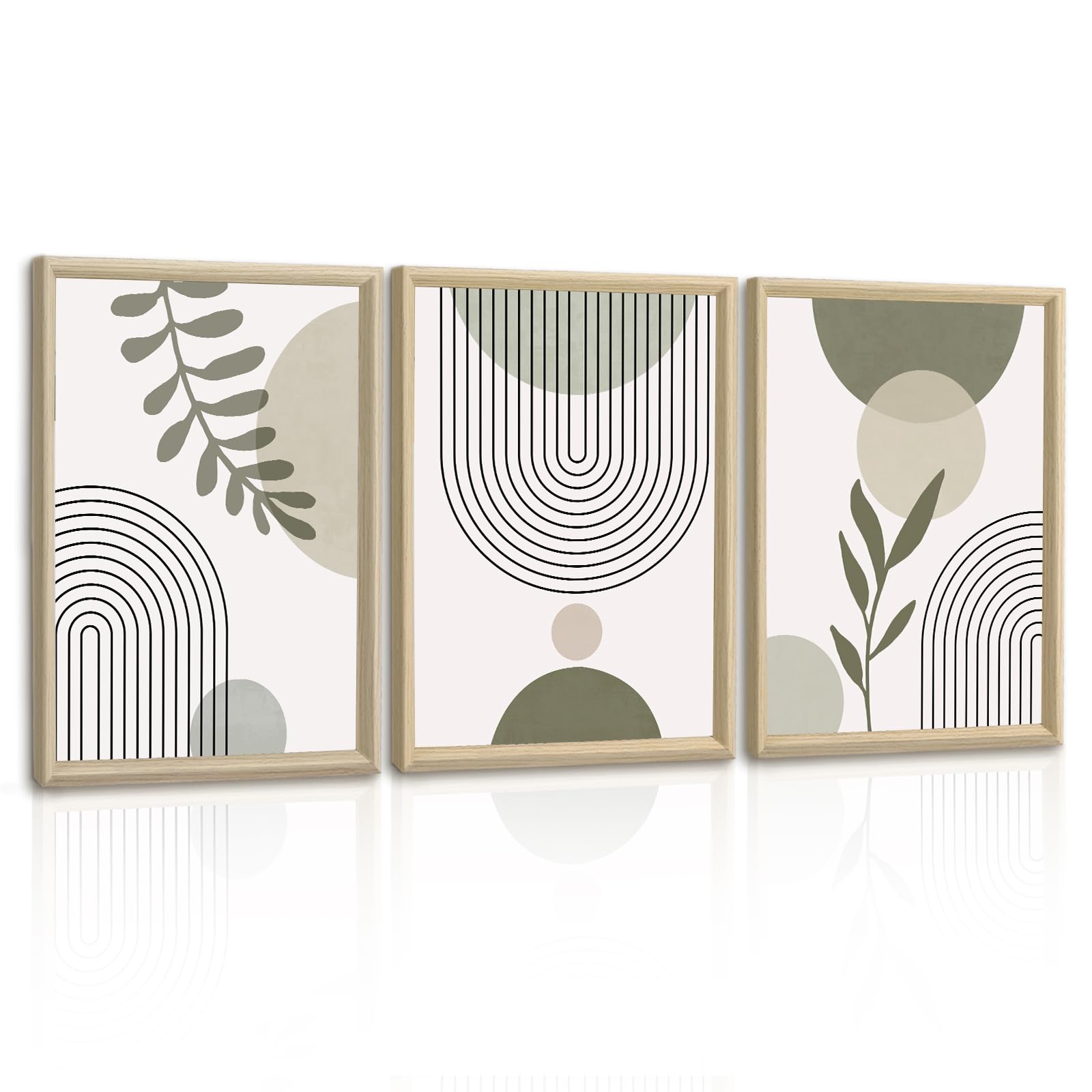 Impression Sur Toile Boho pour Salon, Set de 3 Tableaux Géométriques Vert et Gris - 7