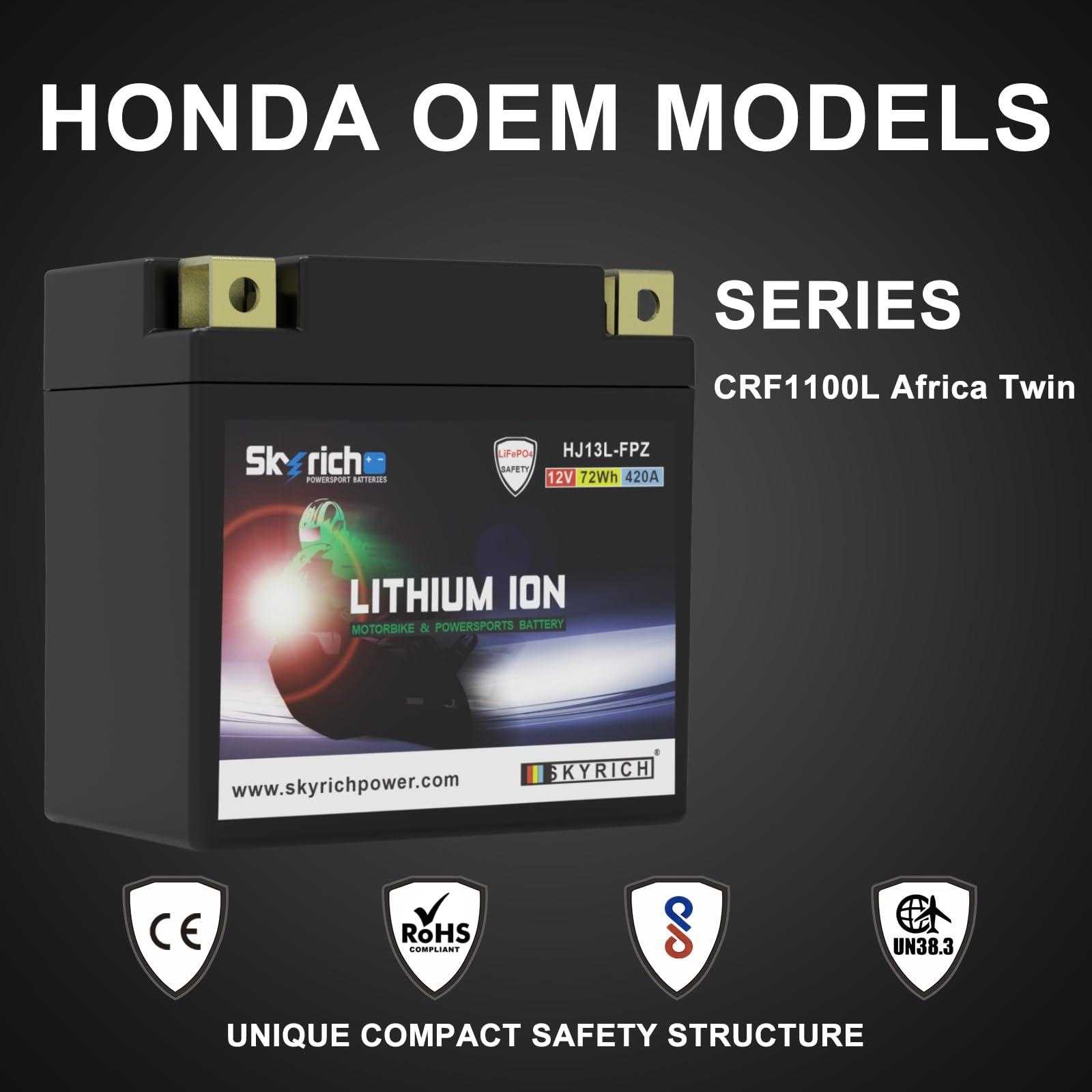 Amazon.com: Skyrich HJ13L-FPZ Lithium Motorcycle LiFePO4 Battery