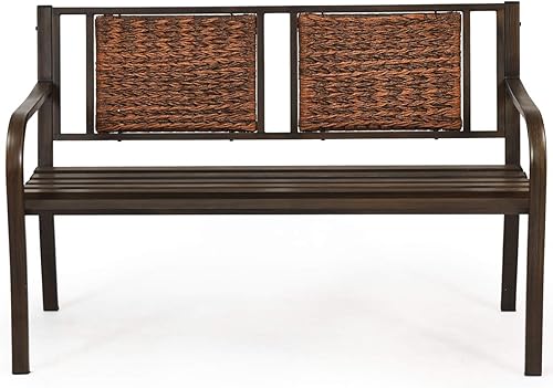 Miniatura 9 de S AFSTAR Banco de jardín al aire libre, marrón, hierro, metal, polietileno, ratán, 50.5 pulgadas de ancho, 2 adultos