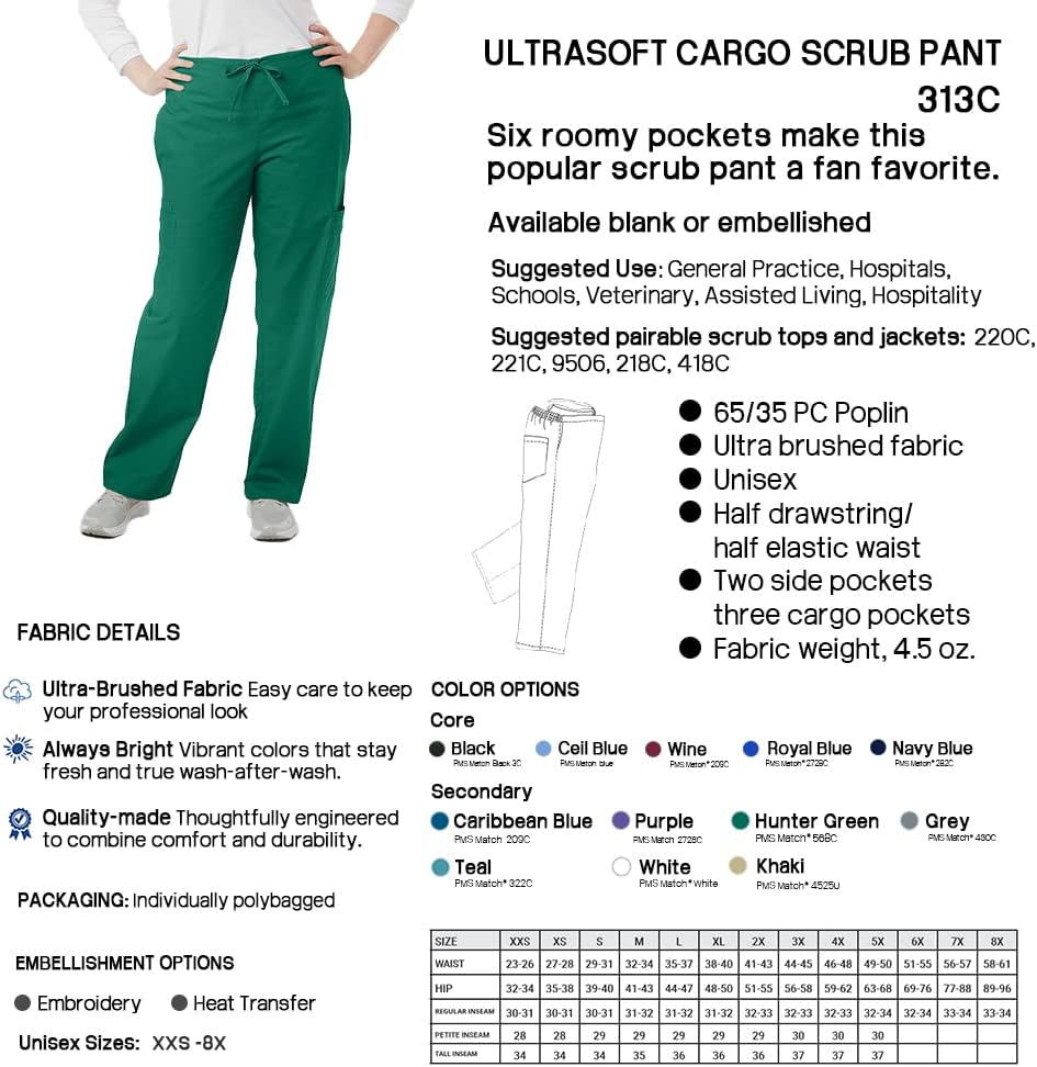 SPECTRUM UNIFORMS Unisex Scrub Pant Cargo Pant Elastic and Drawstring Waist Pant Ideal Medical Professionals Pant Nurse Pant