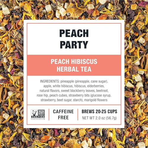 Image of Tiesta Tea - Peach Party, Loose Leaf, Peach Hibiscus Herbal Brew, Premium Blend, Non-Caffeinated Fruit Blend, Makes Hot or Iced & Up to 25 Cups, 2oz Resealable Pouch