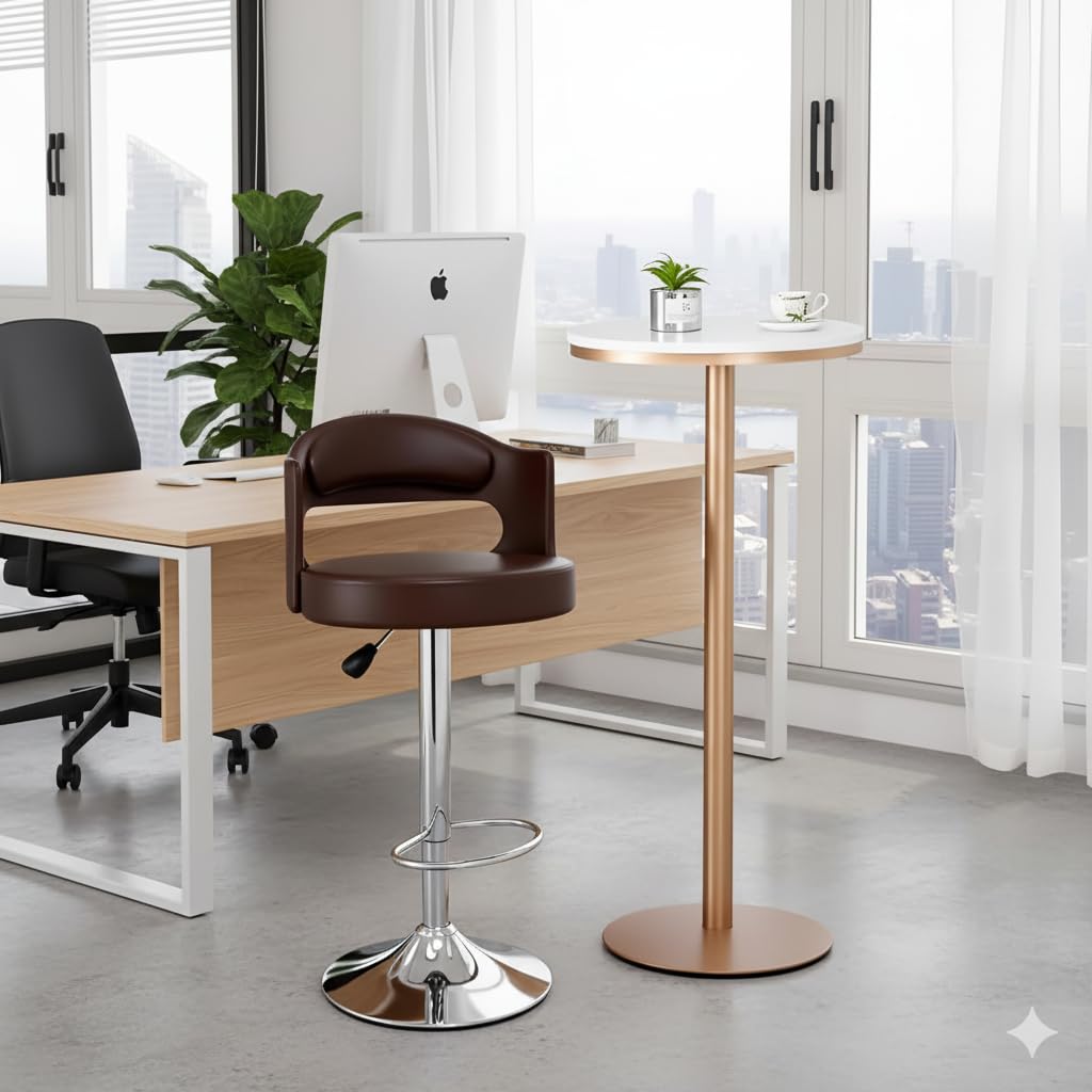 NGFC - SITTING ENVIRONMENT SOLUTIONS Modern Adjustable Bar Stool, Brown Leather Seat, Chrome Base-image-43