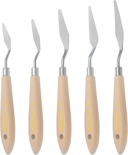 Herramientas de arte de cuchillo de paleta de 5 piezas con mango de cuchillo de madera Material para pintar lienzo y cuchillo de paleta para pintura