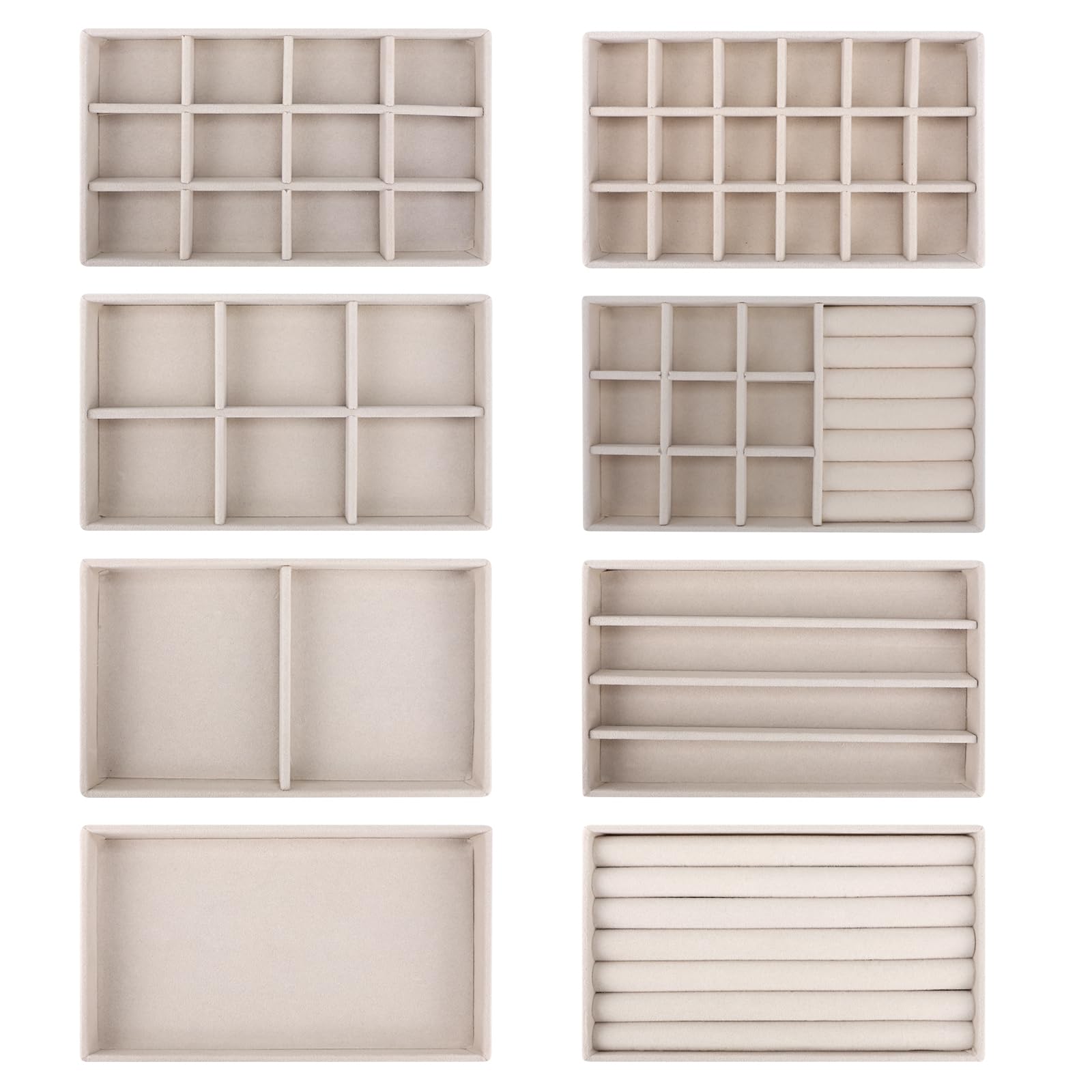 EXLECO 8 vassoi per gioielli 21 * 12,5 cm Organizzatore per gioielli in velluto, estraibile, organizer per gioielli a cassetto, impilabile, portagioie per donne e ragazze, sostituisce anelli