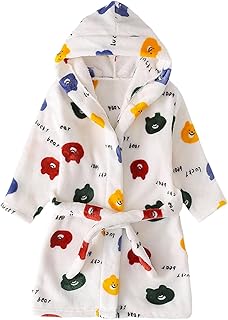 Pijamas Blancos Sanitarios Bata de baño de Manga Larga para niños con Capucha y Bolsillos de Dibujos Animados, cálida, para el hogar Gracioso Papa