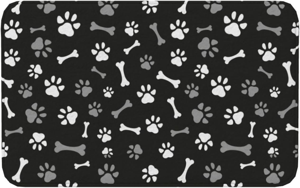 Dog Paws and Bones Bath Mat Non-Slip Soft Microfiber Bathroom Rugs Washable Bathmat, Carpet Rug Entryway Animal Footprints Decor for Tub Shower Room Floor, 31.5x20 Mat