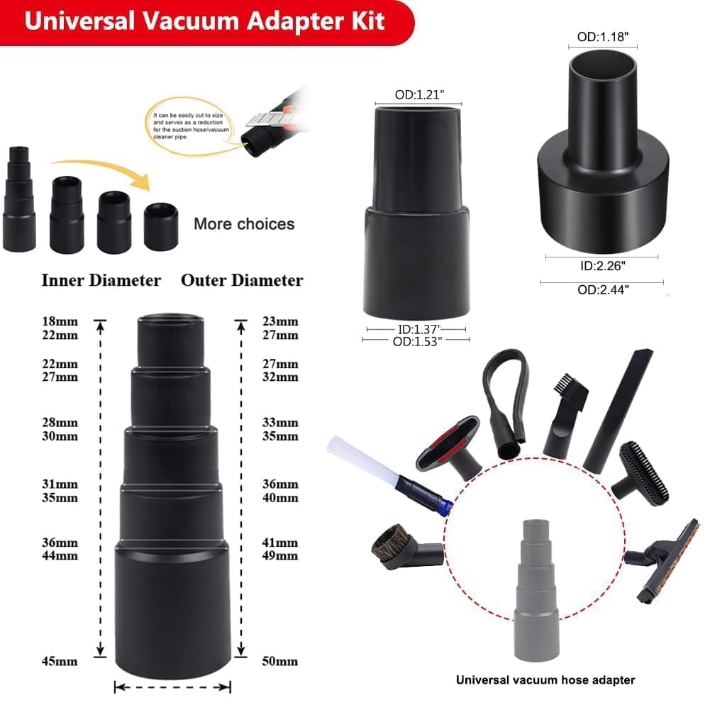 12 accesorios de aspiradora para accesorios de aspiradora Shop Vac – Kit de adaptador de manguera de vacío de 2 1/2 a 1 1/4 pulgadas, cepillo de vacío de 1 1/4 pulgadas, herramienta flexible para