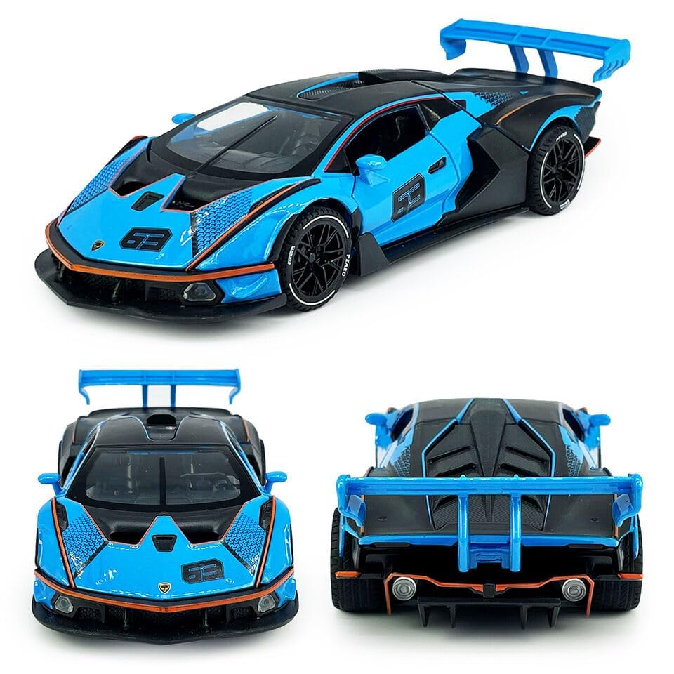 Image of Exclusive Alloy Metal Pull Back Die-Cast Car Diecast Metal Pullback Toy Car with Openable 6 Doors,Light Music Boys Gifts Toys (1:24 Lamborghini Essenza - Blue)