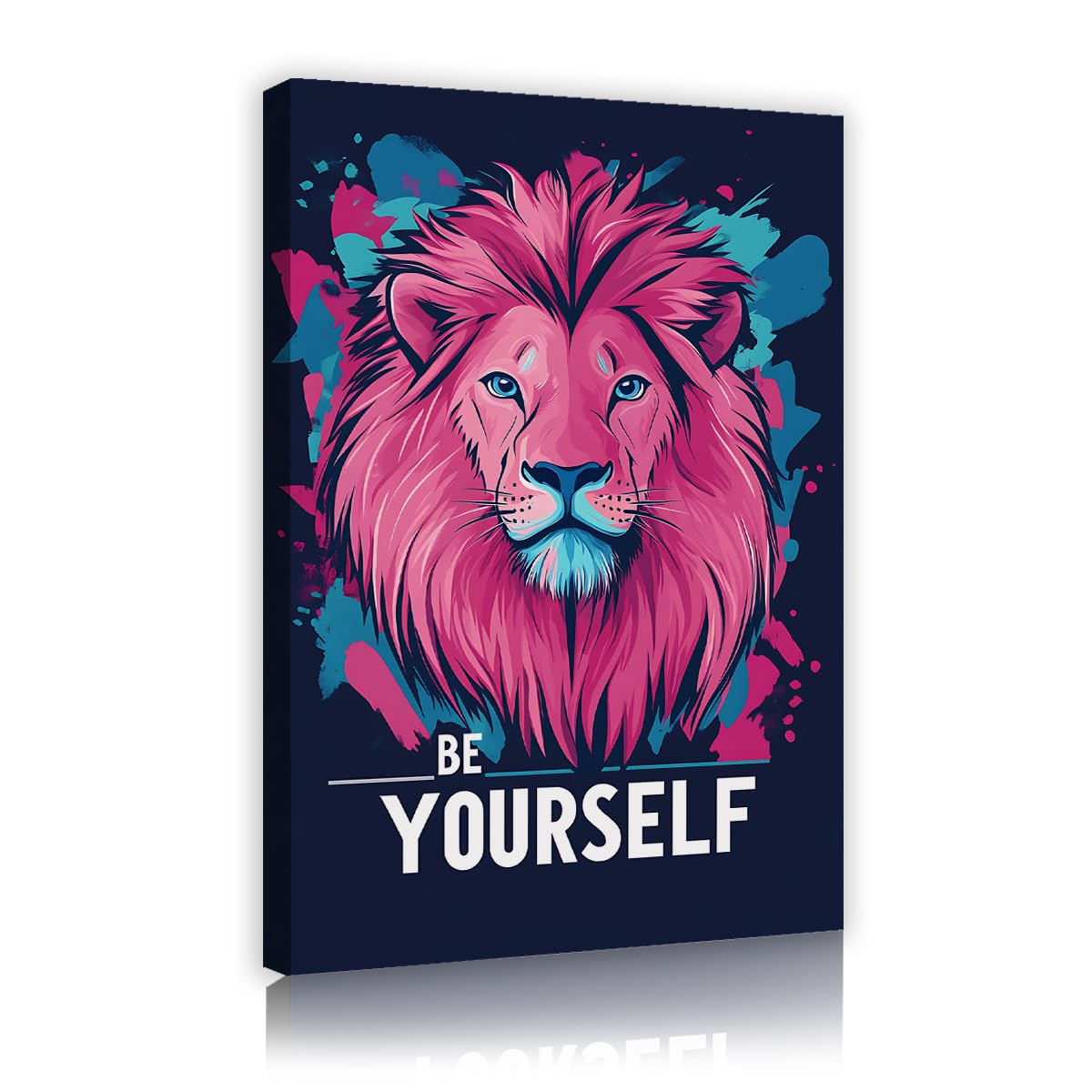 CHERHERART Canvas Wall Art Pink Pop Art Lion Poster Inspirational Quote Paintings Aesthetic Prints Bold Colour Wall Decor for Bedroom Coffee 25x40cm Innerframe