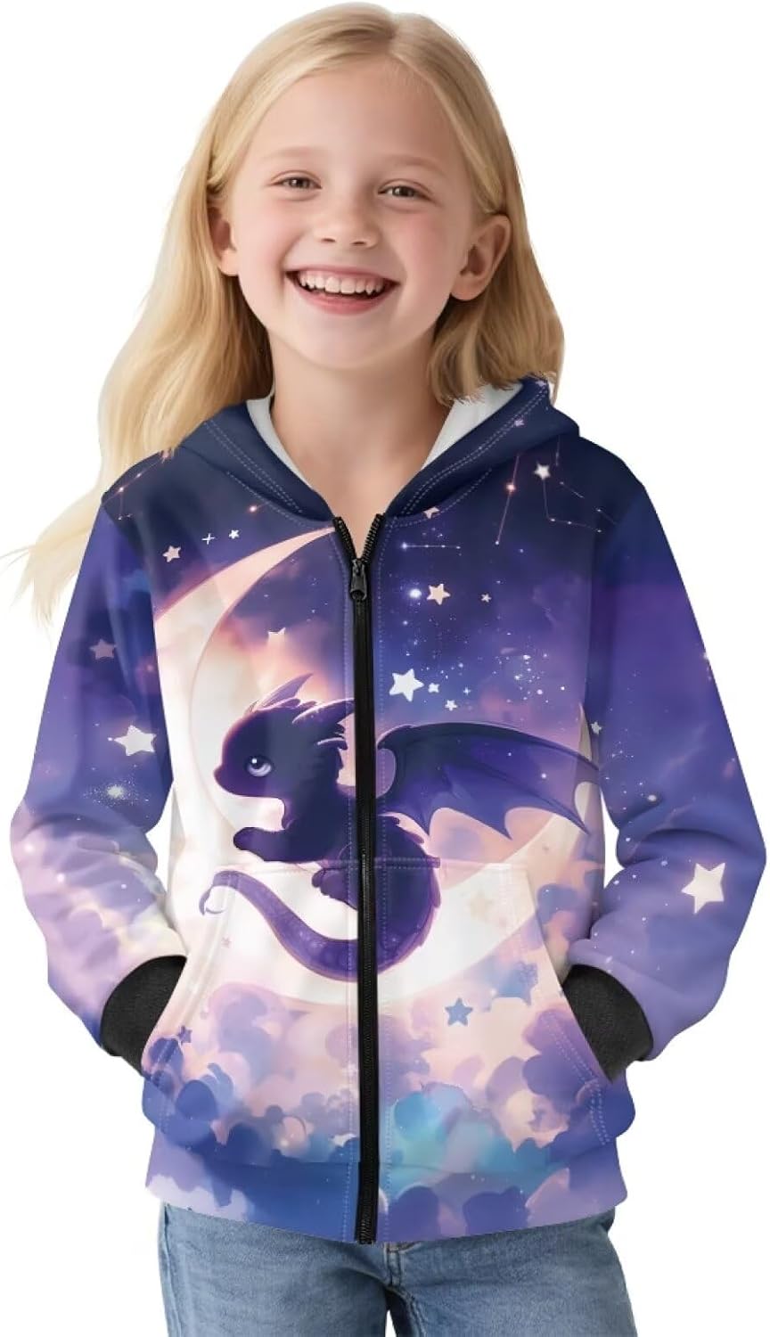 Girls Hoodies S-XL Warm Zip Up Sweatshirts for Kids Long Sleeve Jacket Outfits with Pocket for Kids and Toddlers