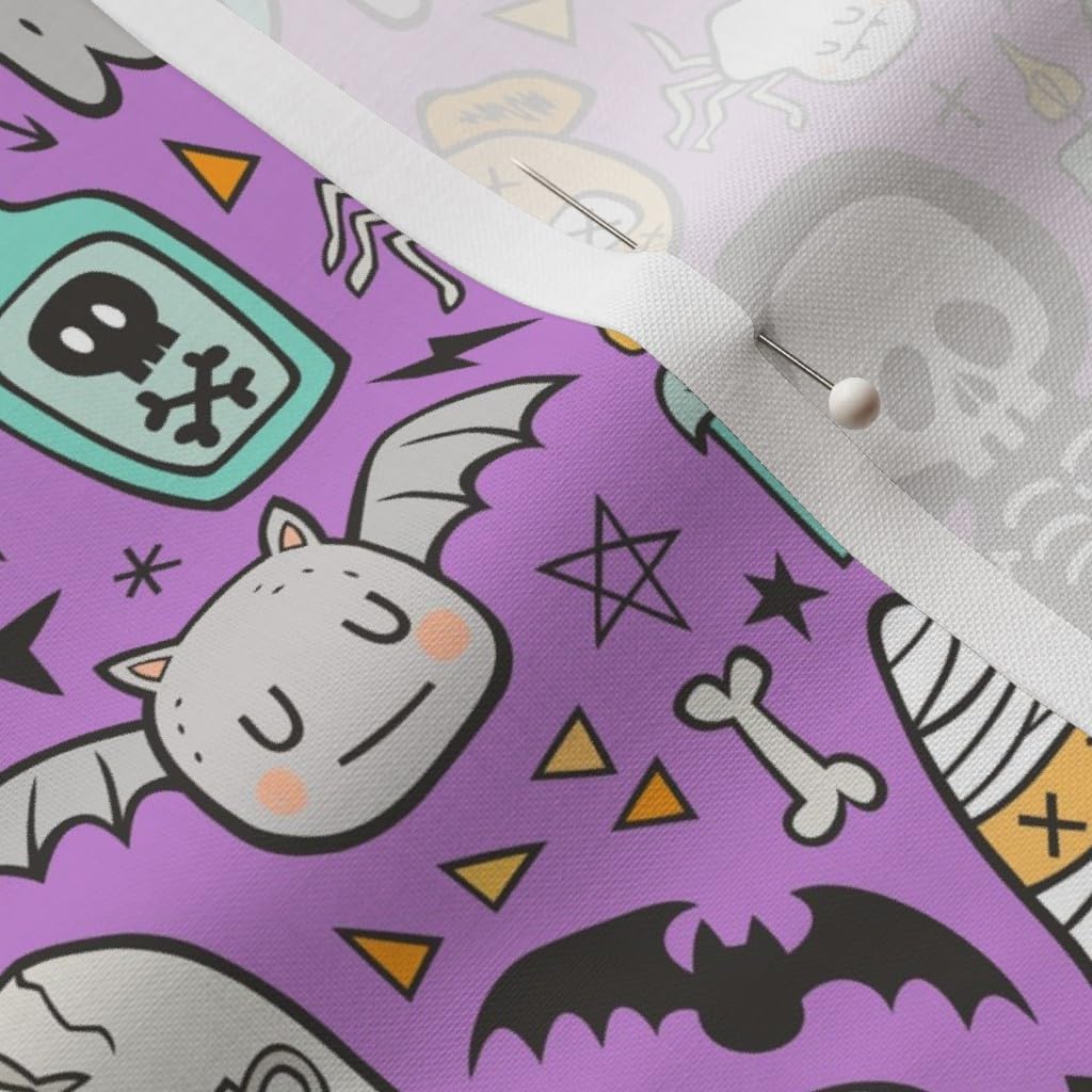 Spoonflower Fabric - Halloween Doodle Skulls Spider Skeleton Bat Ghost Web Purple Printed on Petal Signature Cotton Fabric by The Yard - Sewing Quilting Apparel Crafts Decor