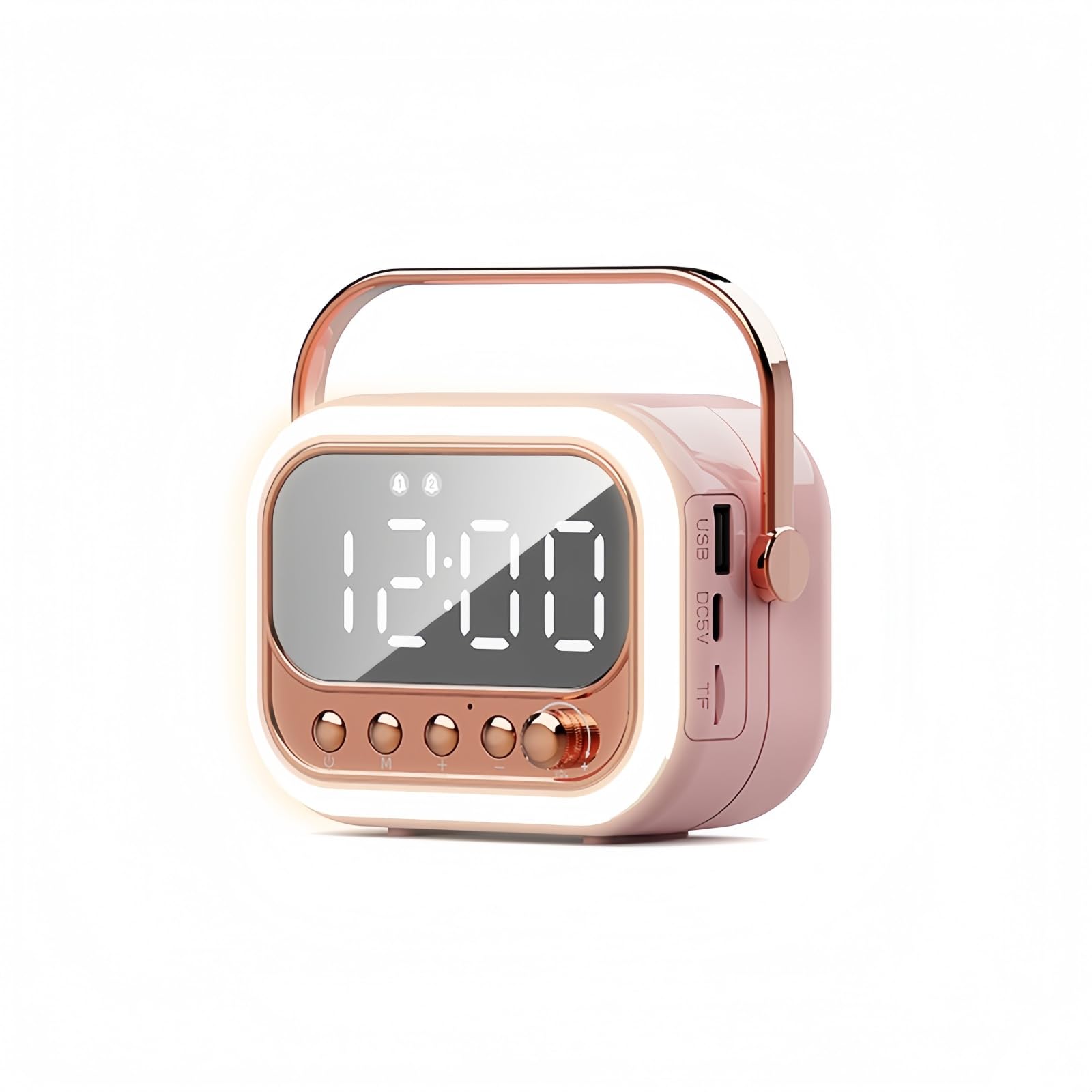 Sveglia Bluetooth luce RGB, subwoofer portatile da tavolo, luci colorate, radio FM, doppia sveglia, riproduzione TF/USB, amici. (Rosa)