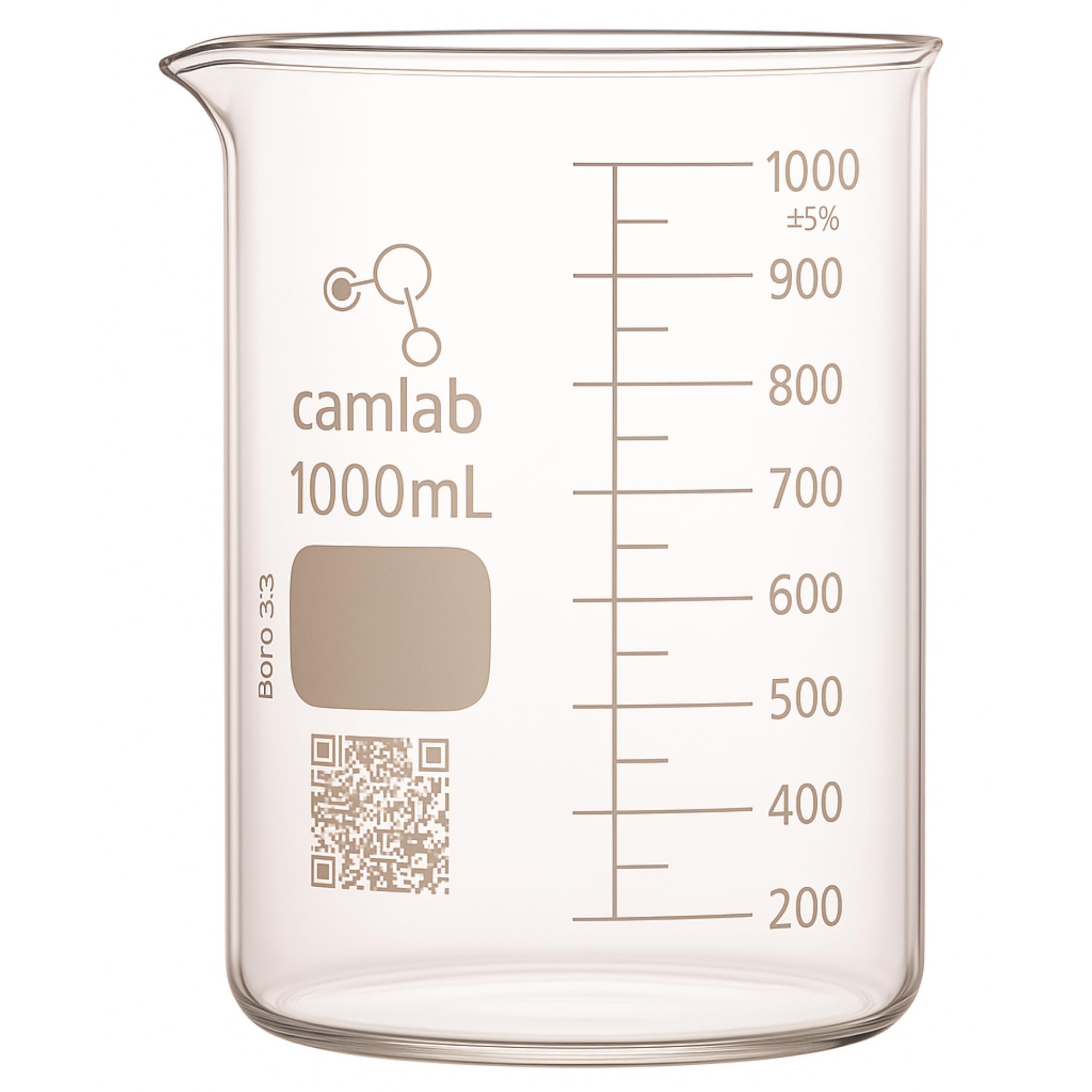 Bicchiere graduato in vetro borosilicato 3,3, forma bassa, con beccuccio, becher Griffin, chimicamente resistente e resistente al calore, bicchiere in vetro da 1000 ml, confezione da 1
