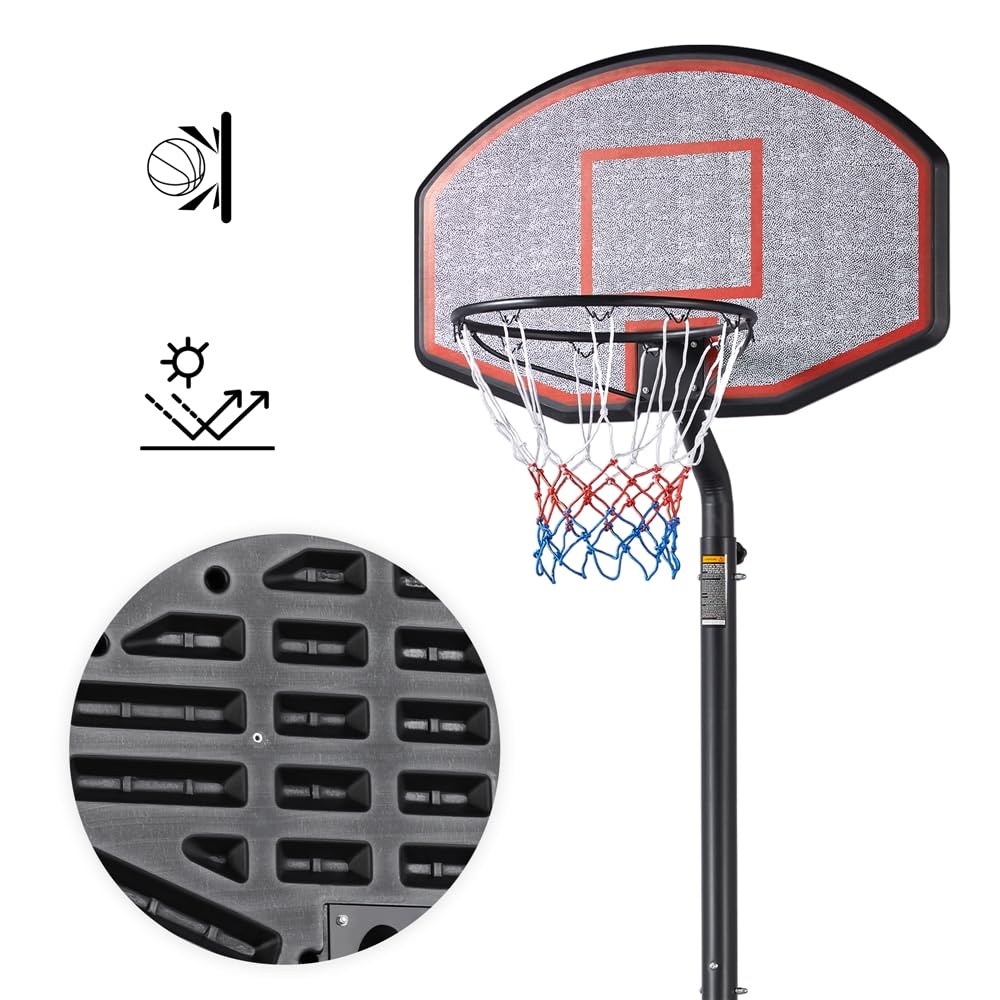 Yaheetech Canestro Basket Esterno Portatile Altezza Regolabile 304 – 353 cm Pallacanestro da Camera Interno con Tabellone Rosso
