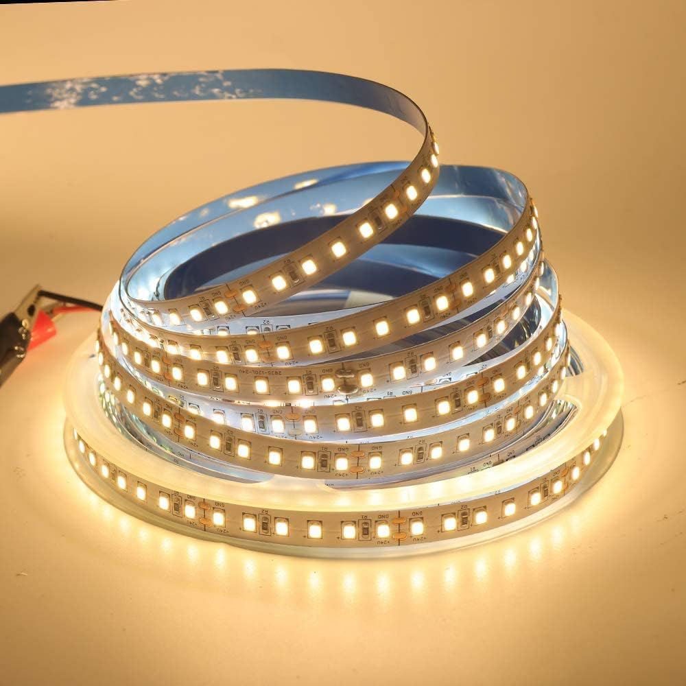 LED Strip Lights Warm White 3000K 16.4ft 5m 120 LEDs 2835 SMD 12V 600led Ultra-Bright Non-Waterproof LED Flexible Rope Lights for Kitchen Bedroom Under-Cabinet Hallways Stairs Lighting