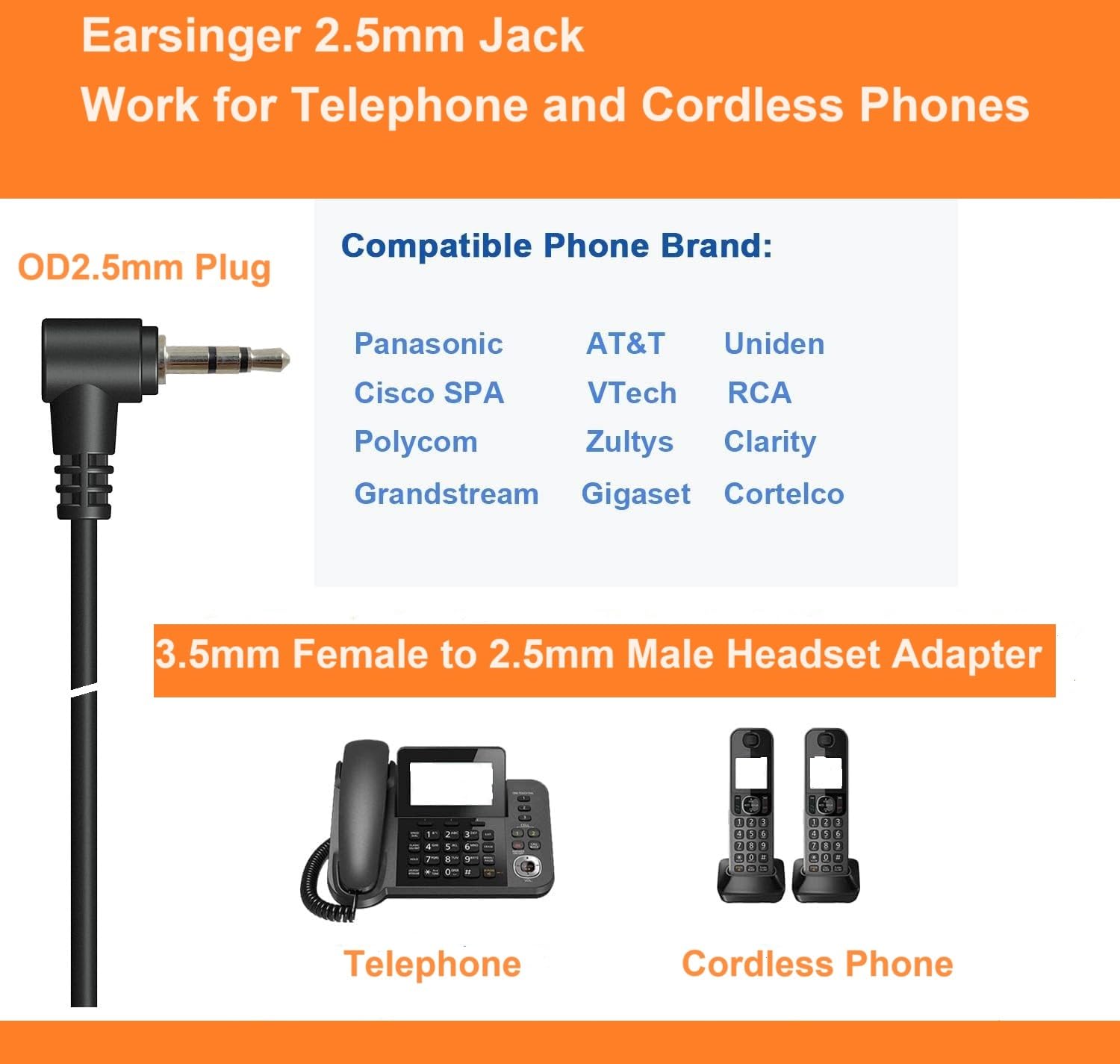 Headphone Adapter 2.5mm Male to 3.5mm Female?for Smartphone Headset Adapter 2.5mm to 3.5(for Panasonic Jack) Cable with Connector Suit for Cordless Phones Earpiece Jack Adapter XB0X360