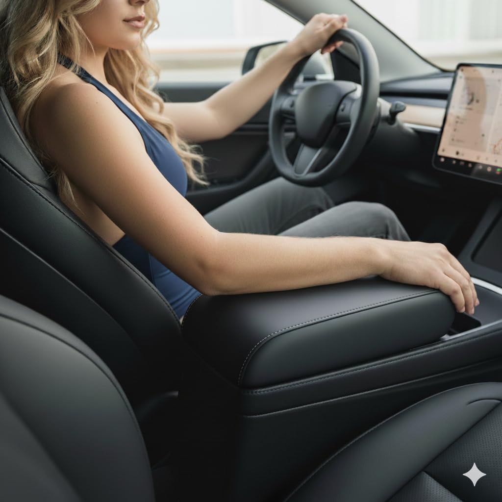 Armrest Cover for Tesla Model Y 2025-2027 Model 3 2024-2027, Durable Molded Center Console Shield, Precision Fit, Original Mold Design for Juniper/Highland Refresh Models