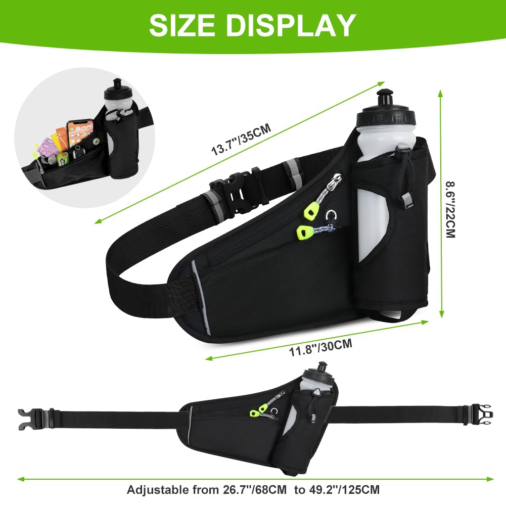 Flintronic Torba na pasek, sportowa biodrowa z butelką na napoje, oddychająca, do biegania, kempingu, wspinaczki, jazdy na rowerze, 1#czarny