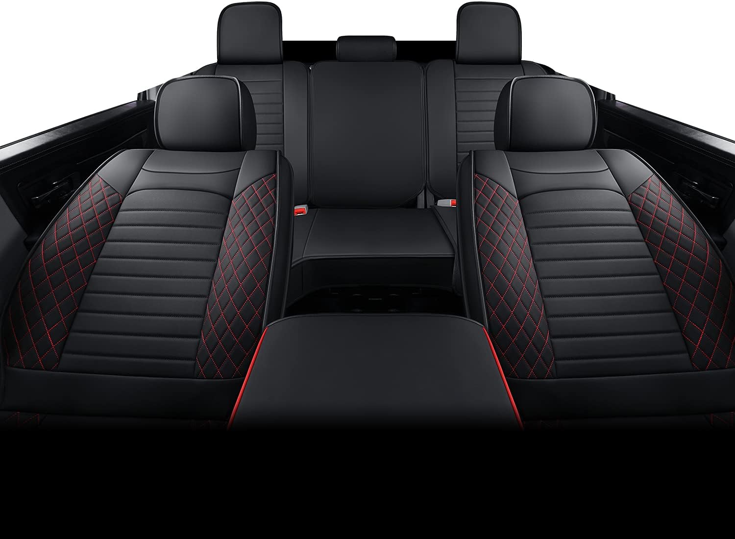 LUCKYMAN CLUB X01-BHX Ram 1500 2500 3500 Seat Covers FullSet, Fit Some 2011-2023 2024 2025 2026 Crew Quad Cab, with Waterproof Faux Leather (01-Full Set, Black&Red)