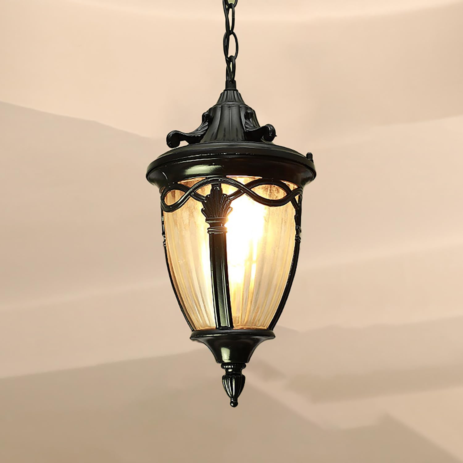 XIMYASEE Outdoor Chandelier, Industrial Aluminum Glass Hanging,Vintage Pendant Lights,Ceiling Lights E27 Height Adjustable, Indoor Lantern Hanging Lights for Porch, Corridor, Yard (B)