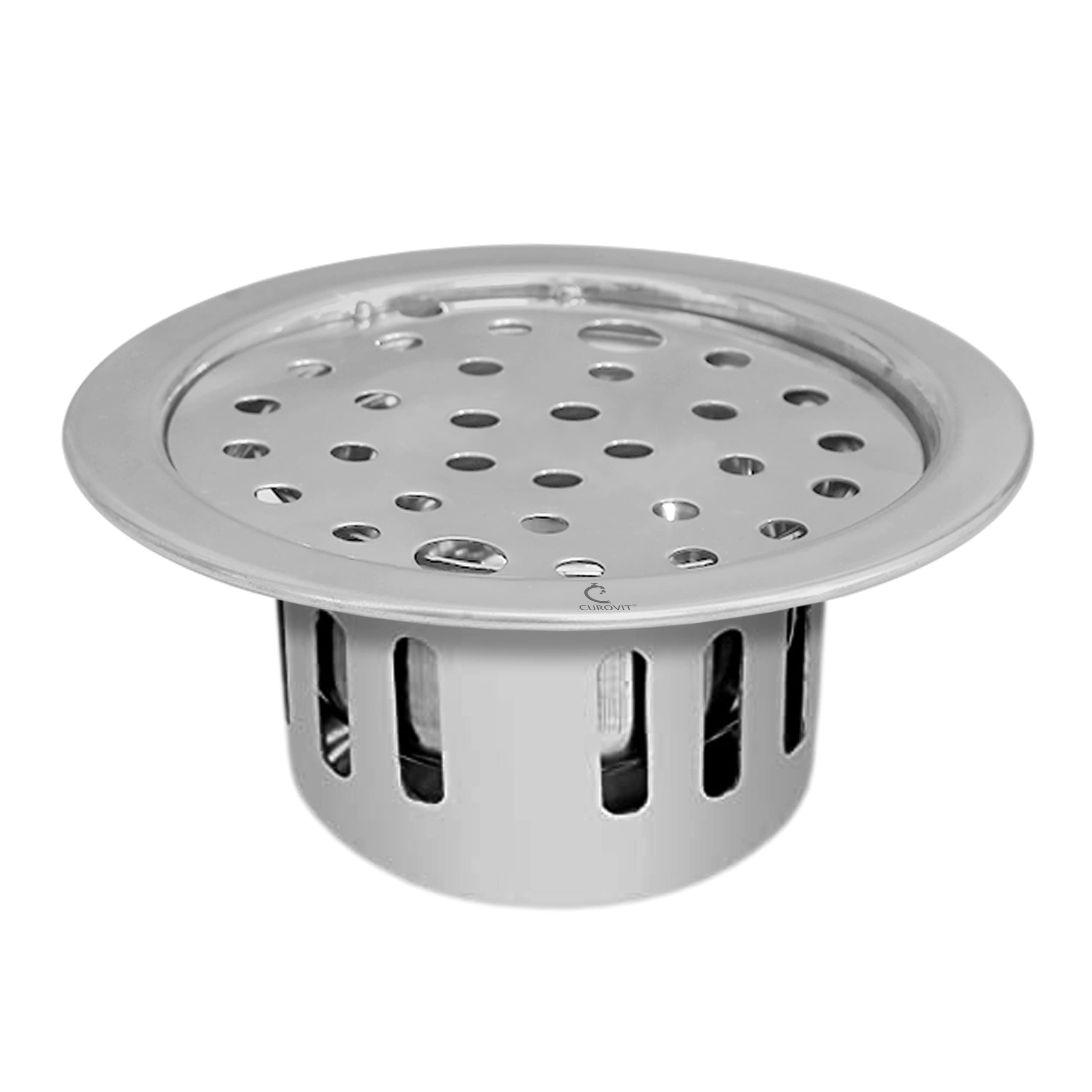 CUROVIT Stainless Steel 5" Holly Round Plain with Anti-Cockroach Water Drain | Lock Jali for Bathroom & Kitchen.