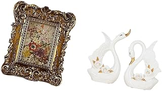 Fenteer Photo Frame Swan Figurine Table Sculpture Retro Picture Frame Porcelain Swan Statue Resin Ceramic Material Suitable for Parties Shelves Mantels Deskto