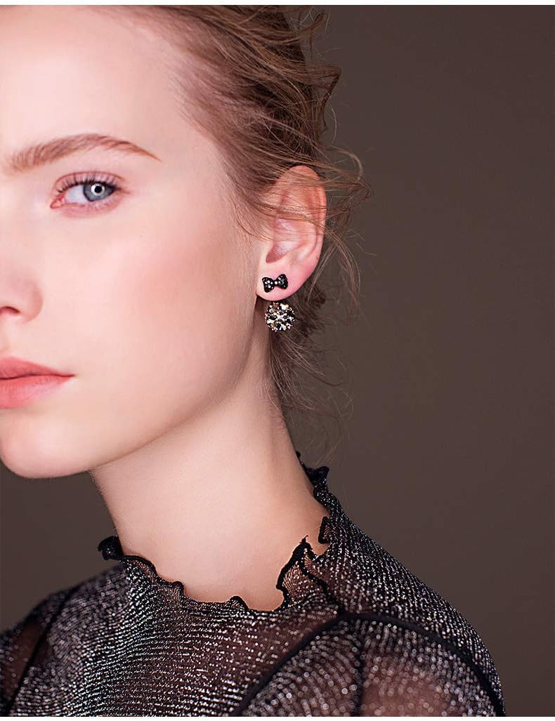 Fashion jewelry designer rhinestone double ball bow tie earrings