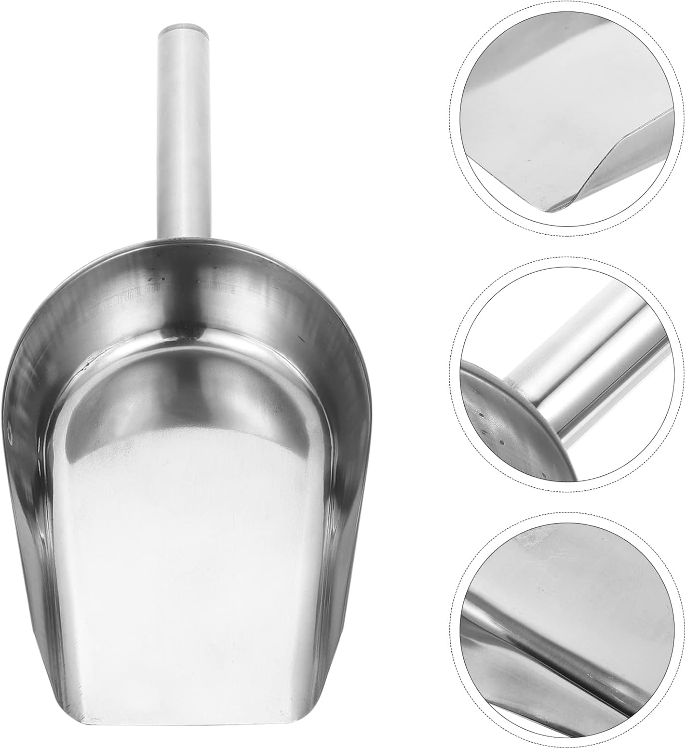 Ice Scoop Food Flour Shovel: Stainless Steel Ice Scooper Flat Bottom Bar Ice Flour Utility Scoop for Kitchen Popcorn Candy Coffee Beans Silver