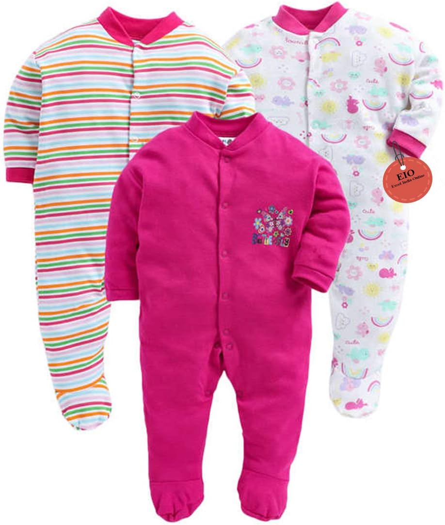 EIO100% Cotton Sleep Suit/Onesies/Rompers/Jumpsuit for New Born Boys and Girls Combo Pack