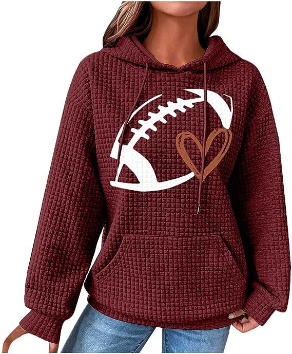 Chvity Women's Pullover Sweatshirt Drawstring Tis The Season Pumpkin Printed Waffle Hoodie Long Sleeve Tops with Pocket