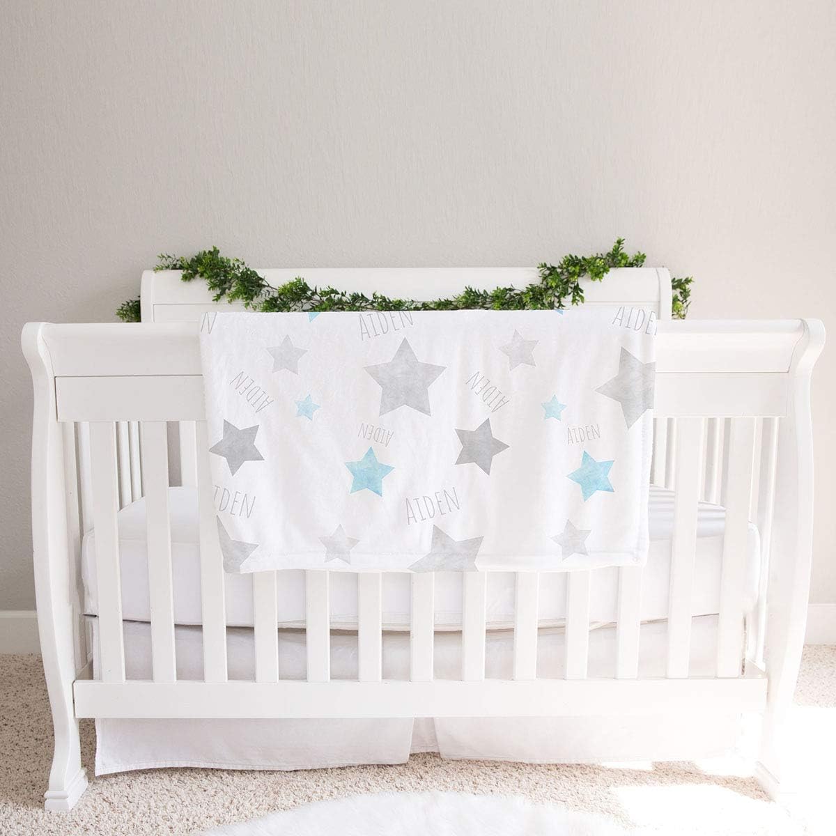 Personalized Blue and Gray Star Baby Name Blanket