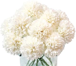 Artificial Flowers, 10Pcs Fake Flowers Silk Artificial Chrysanthemum Ball Hydrangea Bridal Wedding Bouquet for Home Garden Party Wedding Decor (Cream)