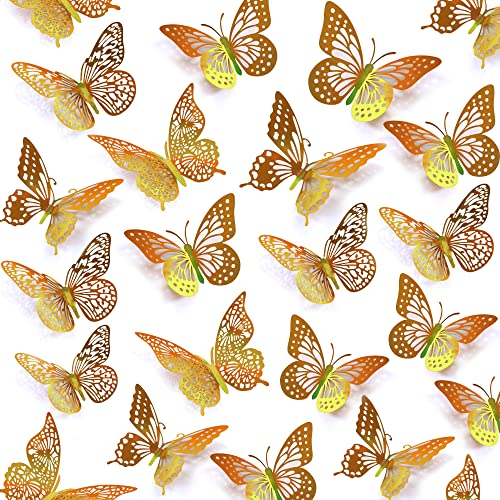 Image of SAOROPEB 3D Butterfly Wall Decor 48 Pcs Laser Gold Butterfly Decorations
