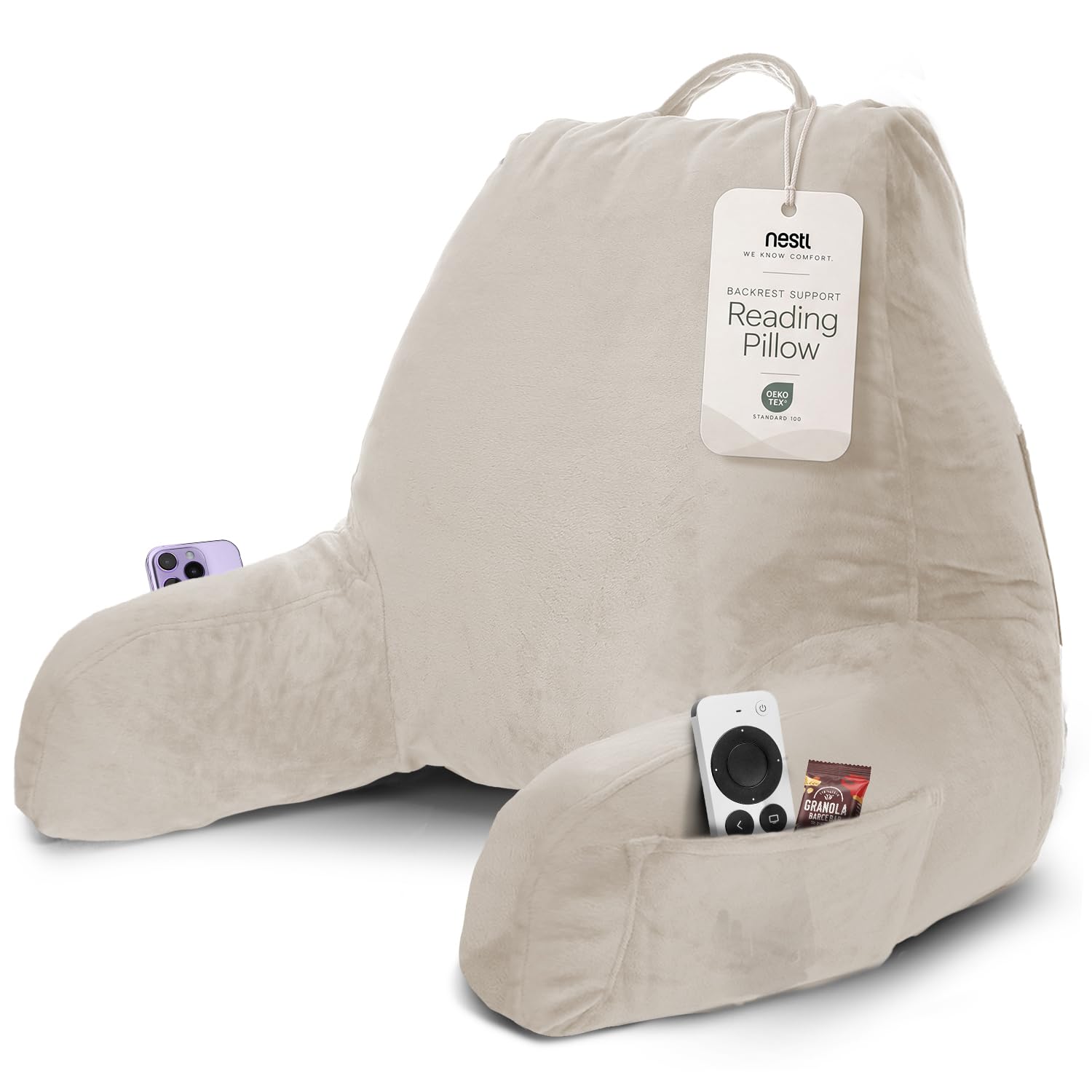 Nestl Reading Pillow for Bed, Back Pillow for Sitting Up in Bed, Linen