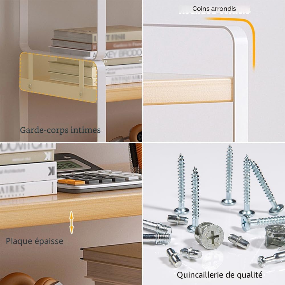 Hggzeg Étagère de bureau en bois à 2 niveaux multi-usages pour le stockage à la maison, au bureau, à l'école (blanc + tronc)