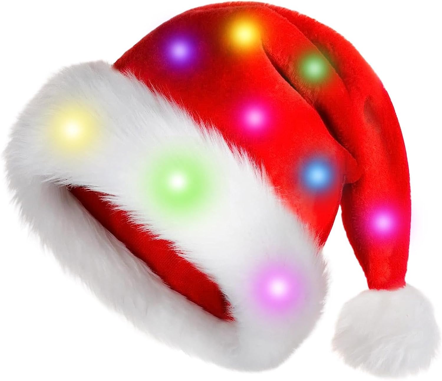 LED Santa Hat,Color-Changing Hat, Plush Santa | Classic Christmas Cosplay, Christmas Party for Adults, Kids