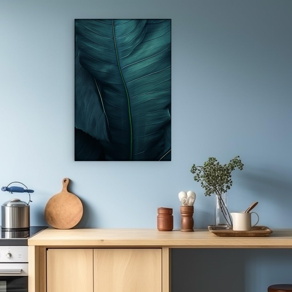 Canvas for Living room. Exploring Nature's Artistry: The Lush Green Tapestry of a Leaf's Close-Up, 27 x 18 inch Canvas Wall Art - Contemporary Masterpieces - Modern Home Decor - 69x46 cm (27x18 inch)