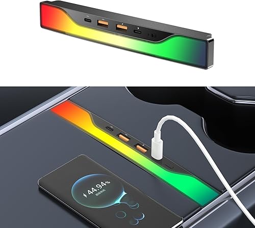 Tesheer Hub USB con luz RGB para Tesla con modelo 3 modelo Y 2021 2022 2023 2024, cargador USB de coche multipuerto, accesorios interiores para