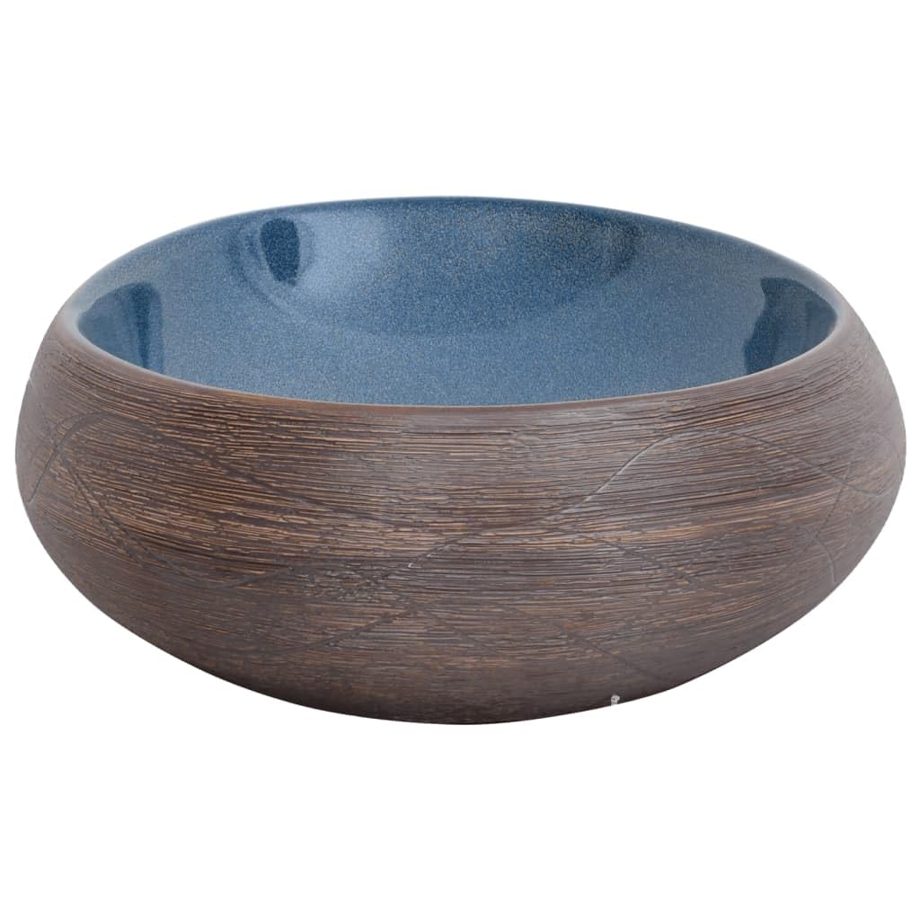 vidaXL Lavabo da Appoggio Marrone e Blu Ovale 59x40x15 cm Ceramica