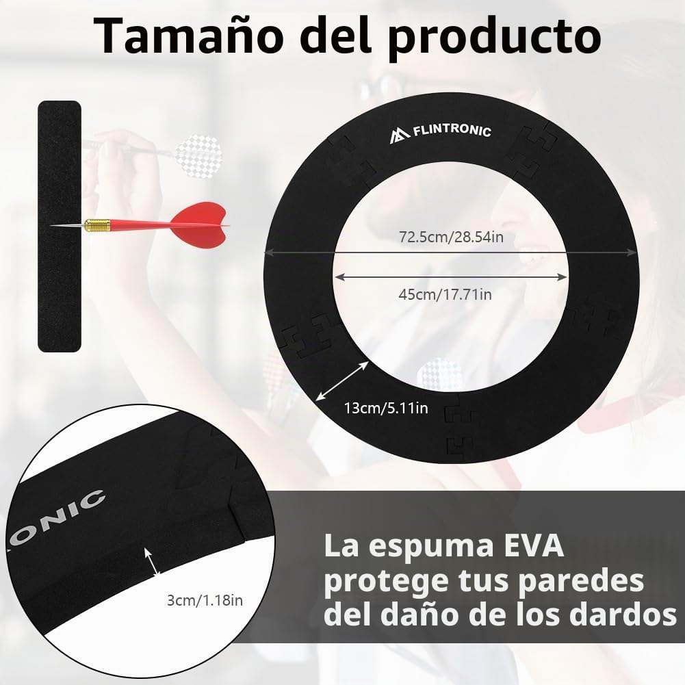 flintronic Protector Diana Dardos, EVA Placa Posterior de La Diana, Almohadilla de Pared Envolvente para Tablero de Dardos, Sin Montaje Adicional, para Los Amantes de Los Dardos, Negro, 45 cm