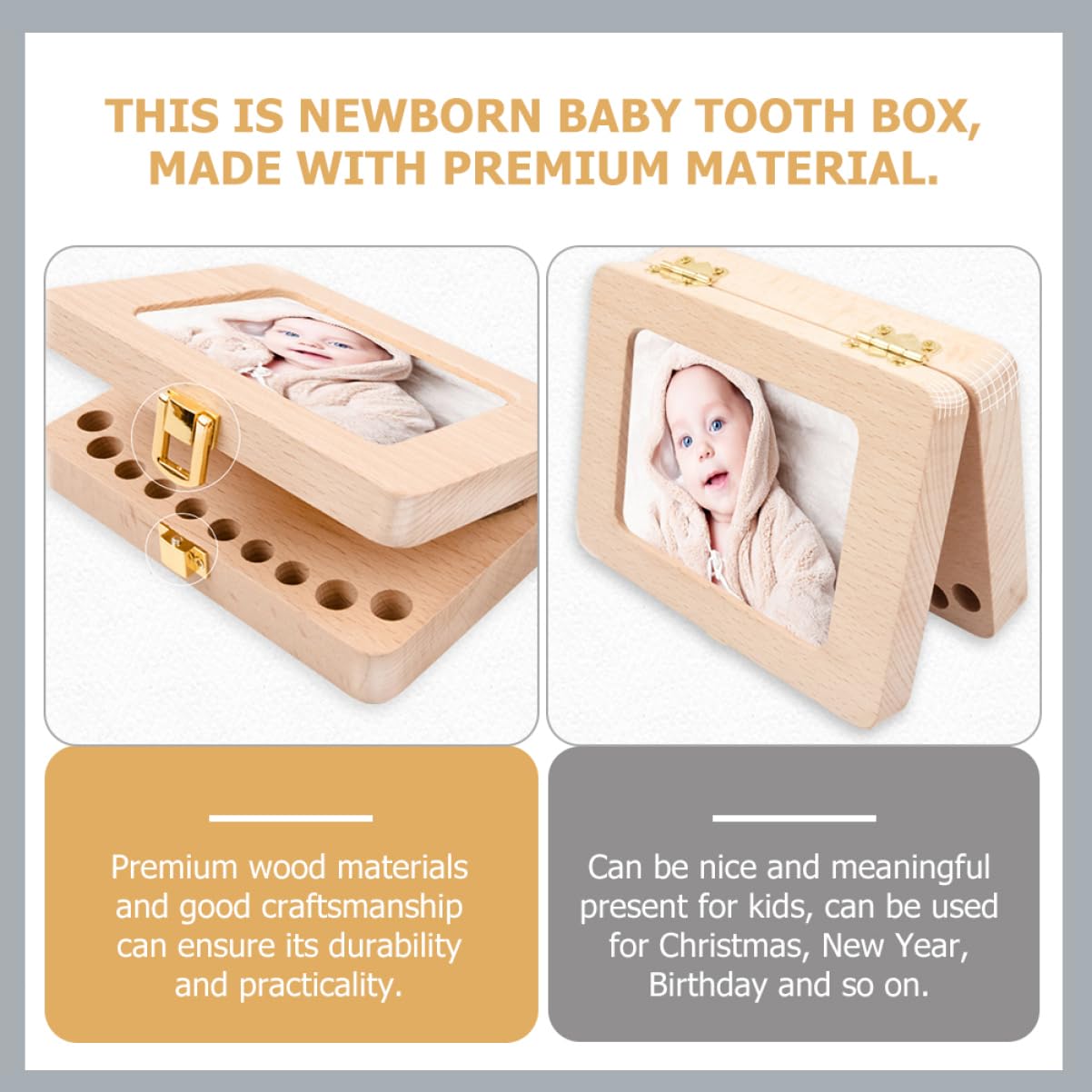 Hemoton Wooden Keepsake Box for Teeth and Hair Storage Lightweight and Portable Memory Holder for Birthdays Christenings and Girl