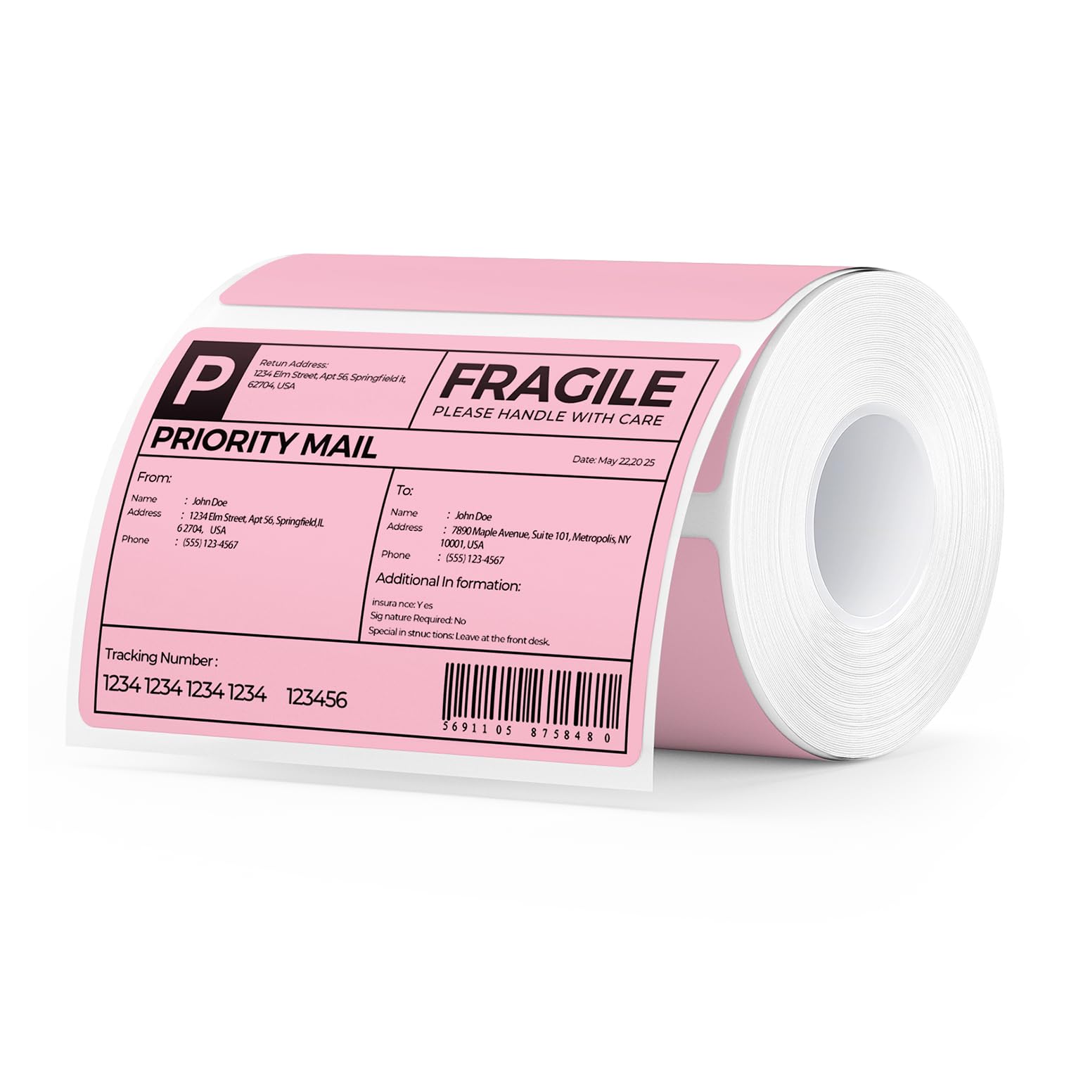 MUNBYN 4x3 Thermal Labels, 500 Sheets/1 Roll, Pink