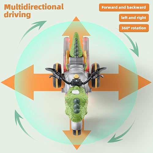 Miniatura 6 de Juego de 2 autos de control remoto para niños pequeños, con música, luz y aerosol, rotación de 360, camiones monstruo de dinosaurio, juguetes para