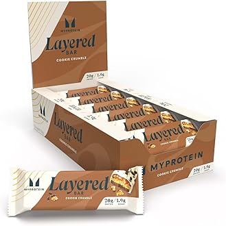 Layered Protein Bar - Cookie Crumbles Flavor, 20g Protein, Low Sugar & High Fibre, 12 x 60g Bars, Multilayered Snack for Active Lifestyles