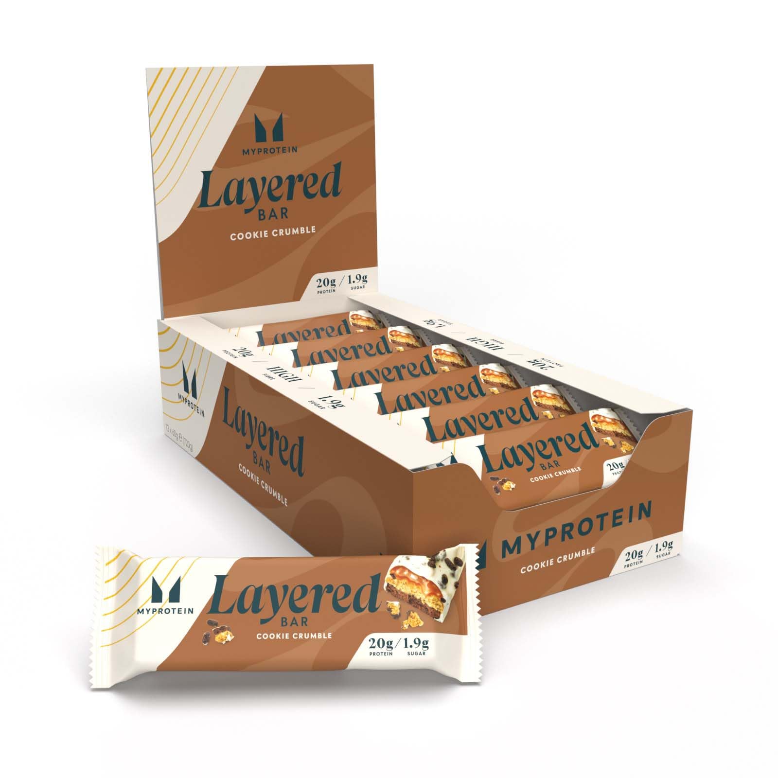 MyproteinLayered Protein Bar - Cookie Crumbles Flavor, 20g Protein, Low Sugar & High Fibre, 12 x 60g Bars, Multilayered Snack for Active Lifestyles