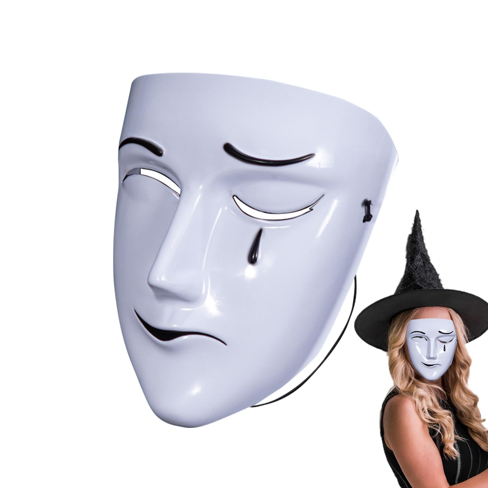 Máscara de mascarada de cara completa, Máscara blanca - Mascarilla blanca de duelo y risa - Disfraz de lujo para cosplay, máscara facial completa de carnaval de Halloween para mujeres y hombres