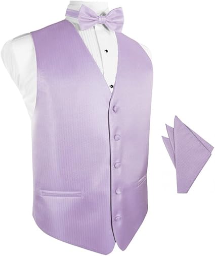 Amazon パステルラベンダーヘリンボーン柄タキシードベストボウタイ ポケットスクエアセット メンズ 通販