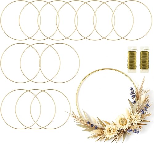 Paquete de 16 aros florales de metal de 12 pulgadas para manualidades, anillos de macramé, corona, atrapasueños, anillos de bricolaje, coronas, aros